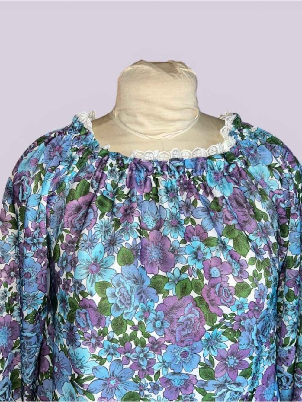 Vintage 1960s Multicolor Polyester Floral Caftan Mumu Kaftan Dress Size M Boho